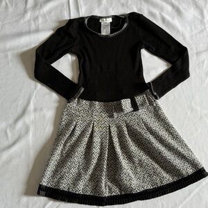 Bonnie Jean Girls Knit Long Sleeve Dress – Size 12 Black & White